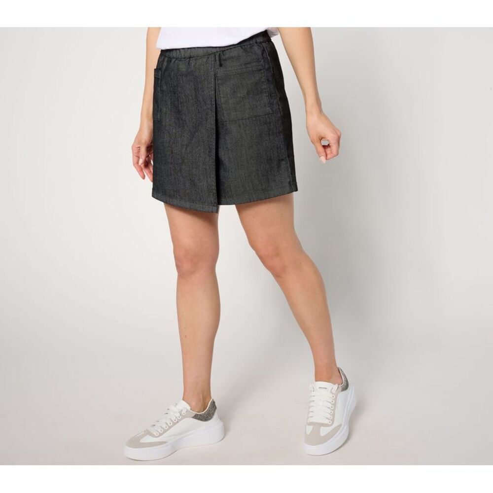 Anybody Women's Skirt Sz XS Faux Wrap Pull-On Denim Black A647610